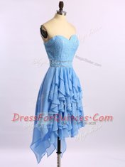 Enchanting Blue Zipper Sweetheart Beading and Ruffles Chiffon Sleeveless