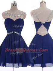 Admirable Scoop Navy Blue Sleeveless Chiffon Criss Cross for Prom