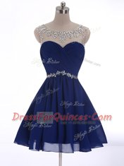 Admirable Scoop Navy Blue Sleeveless Chiffon Criss Cross for Prom