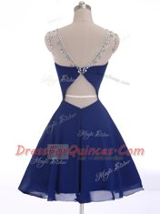 Admirable Scoop Navy Blue Sleeveless Chiffon Criss Cross for Prom
