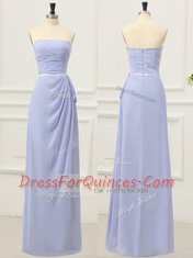 Lavender Empire Strapless Sleeveless Chiffon Floor Length Zipper Ruching and Belt Prom Dresses