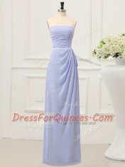 Lavender Empire Strapless Sleeveless Chiffon Floor Length Zipper Ruching and Belt Prom Dresses