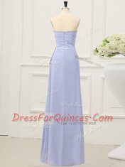 Lavender Empire Strapless Sleeveless Chiffon Floor Length Zipper Ruching and Belt Prom Dresses