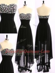 Beauteous Black Empire Chiffon Sweetheart Sleeveless Beading Asymmetrical Zipper Prom Dresses