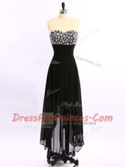 Beauteous Black Empire Chiffon Sweetheart Sleeveless Beading Asymmetrical Zipper Prom Dresses