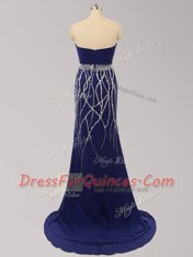 Smart Beading Dress for Prom Navy Blue Zipper Sleeveless Brush Train