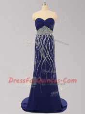 Smart Beading Dress for Prom Navy Blue Zipper Sleeveless Brush Train
