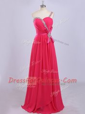 One Shoulder Sleeveless Chiffon Prom Dress Beading and Belt Zipper
