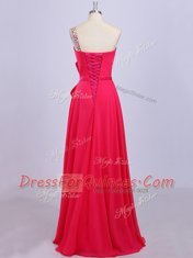 One Shoulder Sleeveless Chiffon Prom Dress Beading and Belt Zipper