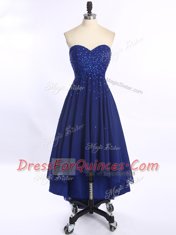 Adorable High Low Royal Blue Homecoming Dress Sweetheart Sleeveless Zipper