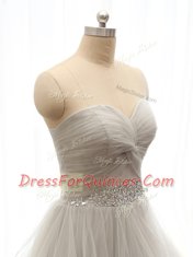 High Quality Court Train A-line Prom Dresses Grey Sweetheart Tulle Sleeveless Lace Up