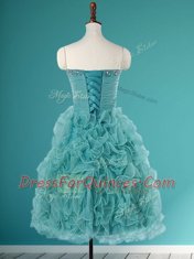 Fashionable Turquoise Sleeveless Beading and Ruffles Mini Length Prom Gown