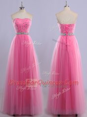High Quality Sweetheart Sleeveless Lace Up Prom Evening Gown Rose Pink Tulle