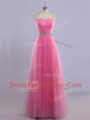 High Quality Sweetheart Sleeveless Lace Up Prom Evening Gown Rose Pink Tulle