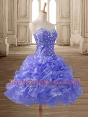 Sweetheart Sleeveless Organza Prom Evening Gown Beading and Ruffles Lace Up