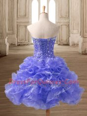 Sweetheart Sleeveless Organza Prom Evening Gown Beading and Ruffles Lace Up