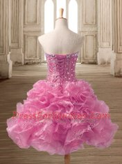 Sleeveless Mini Length Beading and Ruffles Lace Up Prom Dress with Pink