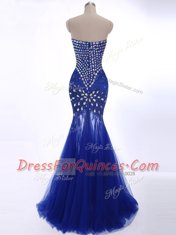 Sweet Mermaid Royal Blue Sleeveless Beading Zipper Evening Dress