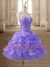 Lavender Organza Lace Up Homecoming Dress Sleeveless Mini Length Beading and Ruffles