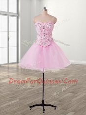 Exceptional Baby Pink Sleeveless Mini Length Beading Lace Up Prom Dresses