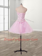 Exceptional Baby Pink Sleeveless Mini Length Beading Lace Up Prom Dresses