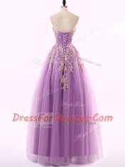 Glorious Sleeveless Tulle Floor Length Zipper Prom Dresses in Lilac with Appliques