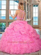 Custom Made Apple Green Sleeveless Organza Lace Up Quinceanera Dresses for Military Ball and Sweet 16 and Quinceanera