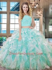 Organza Sleeveless Floor Length Ball Gown Prom Dress and Lace and Ruffles