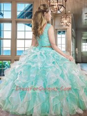 Organza Sleeveless Floor Length Ball Gown Prom Dress and Lace and Ruffles