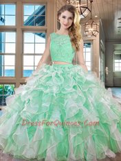 Organza Sleeveless Floor Length Ball Gown Prom Dress and Lace and Ruffles