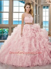 Artistic Floor Length Baby Pink Vestidos de Quinceanera Scoop Sleeveless Zipper