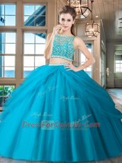 Pretty Beading and Pick Ups 15th Birthday Dress Red Side Zipper Sleeveless Floor Length