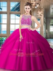 Pretty Beading and Pick Ups 15th Birthday Dress Red Side Zipper Sleeveless Floor Length