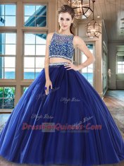 New Style Wine Red Two Pieces Beading Sweet 16 Quinceanera Dress Side Zipper Tulle Sleeveless Floor Length