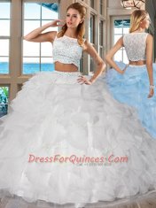 White Sleeveless Beading and Ruffles Floor Length 15th Birthday Dress