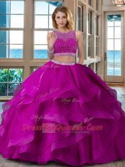Scoop Sleeveless Organza Quinceanera Dress Beading Zipper