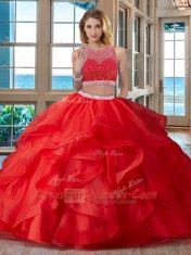 Scoop Sleeveless Organza Quinceanera Dress Beading Zipper