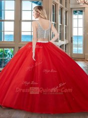 With Train Two Pieces Sleeveless Aqua Blue Quinceanera Gown Brush Train Zipper