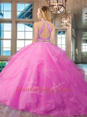 Lilac Scoop Backless Beading and Ruffles Quinceanera Dresses Sleeveless