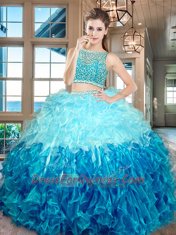 Stylish Floor Length Two Pieces Sleeveless Multi-color 15th Birthday Dress Side Zipper