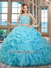Custom Designed Sleeveless Beading and Ruffles and Pick Ups Zipper Ball Gown Prom Dress