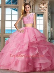 Super Cap Sleeves Floor Length Appliques and Ruffles Zipper Sweet 16 Quinceanera Dress with Apple Green
