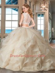 Super Cap Sleeves Floor Length Appliques and Ruffles Zipper Sweet 16 Quinceanera Dress with Apple Green