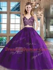 Top Selling Tulle Sleeveless Floor Length Ball Gown Prom Dress and Lace and Appliques