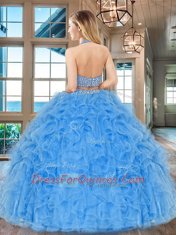 Pretty Floor Length Aqua Blue Quinceanera Gowns Halter Top Sleeveless Backless