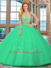 Adorable Royal Blue High-neck Neckline Beading Sweet 16 Quinceanera Dress Sleeveless Lace Up