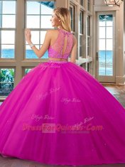 Adorable Royal Blue High-neck Neckline Beading Sweet 16 Quinceanera Dress Sleeveless Lace Up