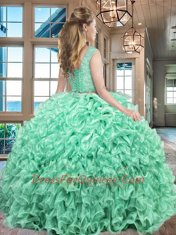 Glittering Lavender Two Pieces Lace and Ruffles Sweet 16 Dresses Lace Up Organza Sleeveless Floor Length