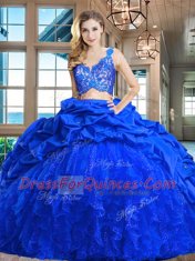 Sleeveless Brush Train Zipper Lace and Ruffles and Pick Ups Quinceanera Dress