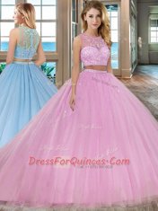 Elegant Scoop Sleeveless Quinceanera Gown With Train Court Train Beading Lilac Tulle